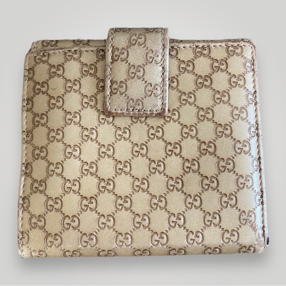 Vintage Gucci Monogram Micro “GG” Print Beige Leather Compact Wallet - Picture 3 of 16